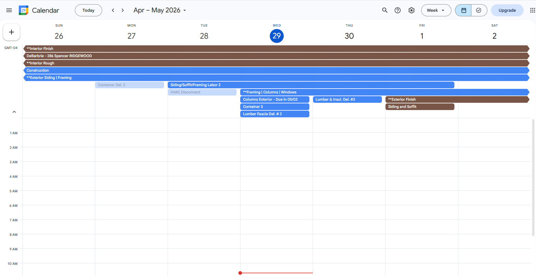 Google Calendar showing synced project events